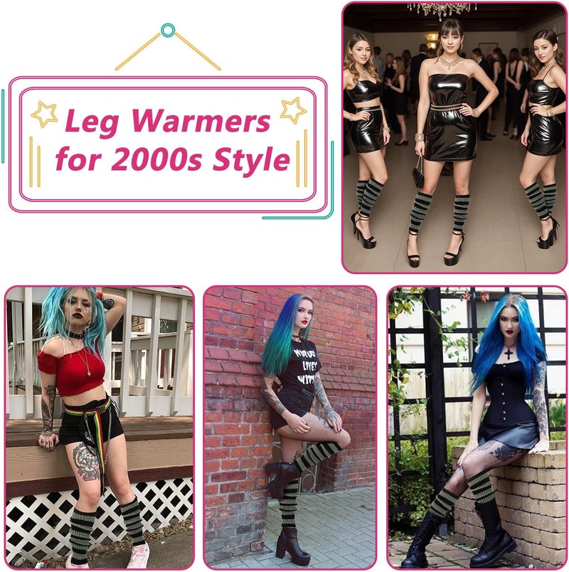 Junely Leg Warmers for Women 80s Cable Knit Leg Warmer for Ballet Dance Figure Skating Yoga Party Junior Neon Long Socks - Image 2